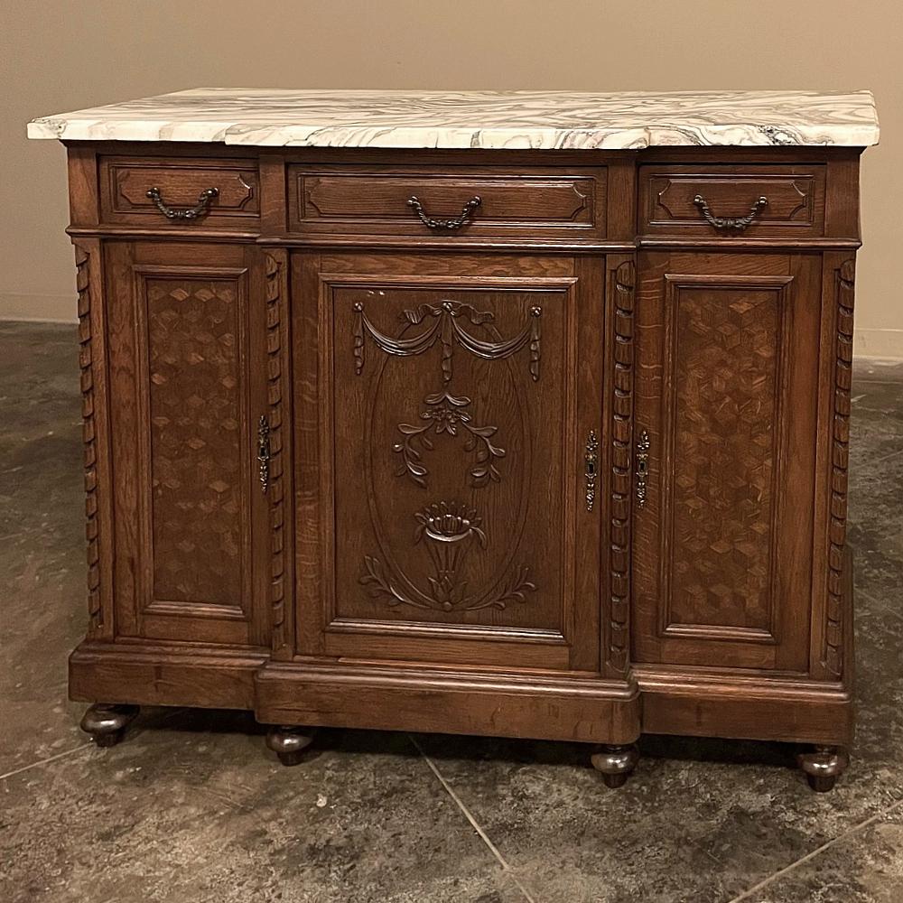 Hand-Crafted Antique French Louis XVI Marble Top Step-Front Buffet For Sale