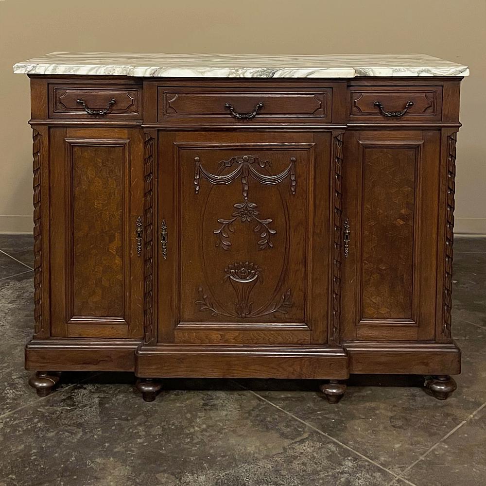 Hand-Crafted Antique French Louis XVI Marble Top Step-Front Buffet For Sale