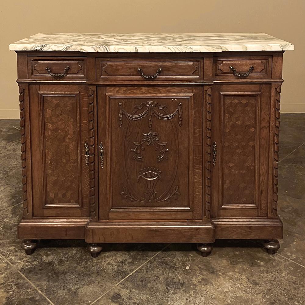 Antique French Louis XVI Marble Top Step-Front Buffet In Good Condition For Sale In Dallas, TX