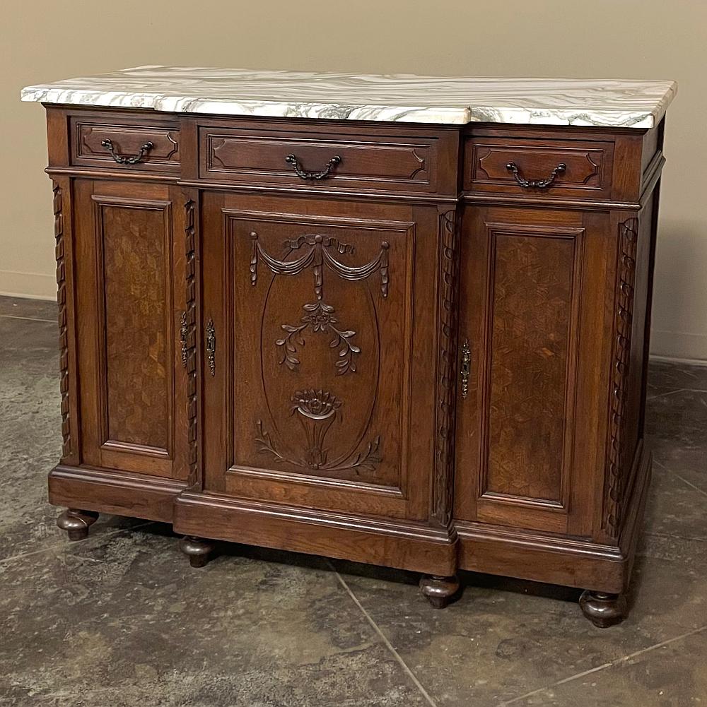 Antique French Louis XVI Marble Top Step-Front Buffet In Good Condition For Sale In Dallas, TX