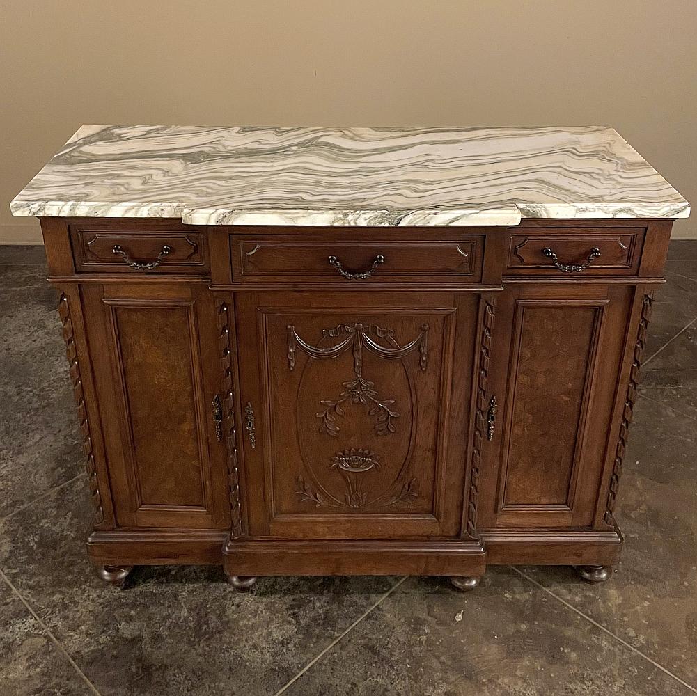 20th Century Antique French Louis XVI Marble Top Step-Front Buffet For Sale