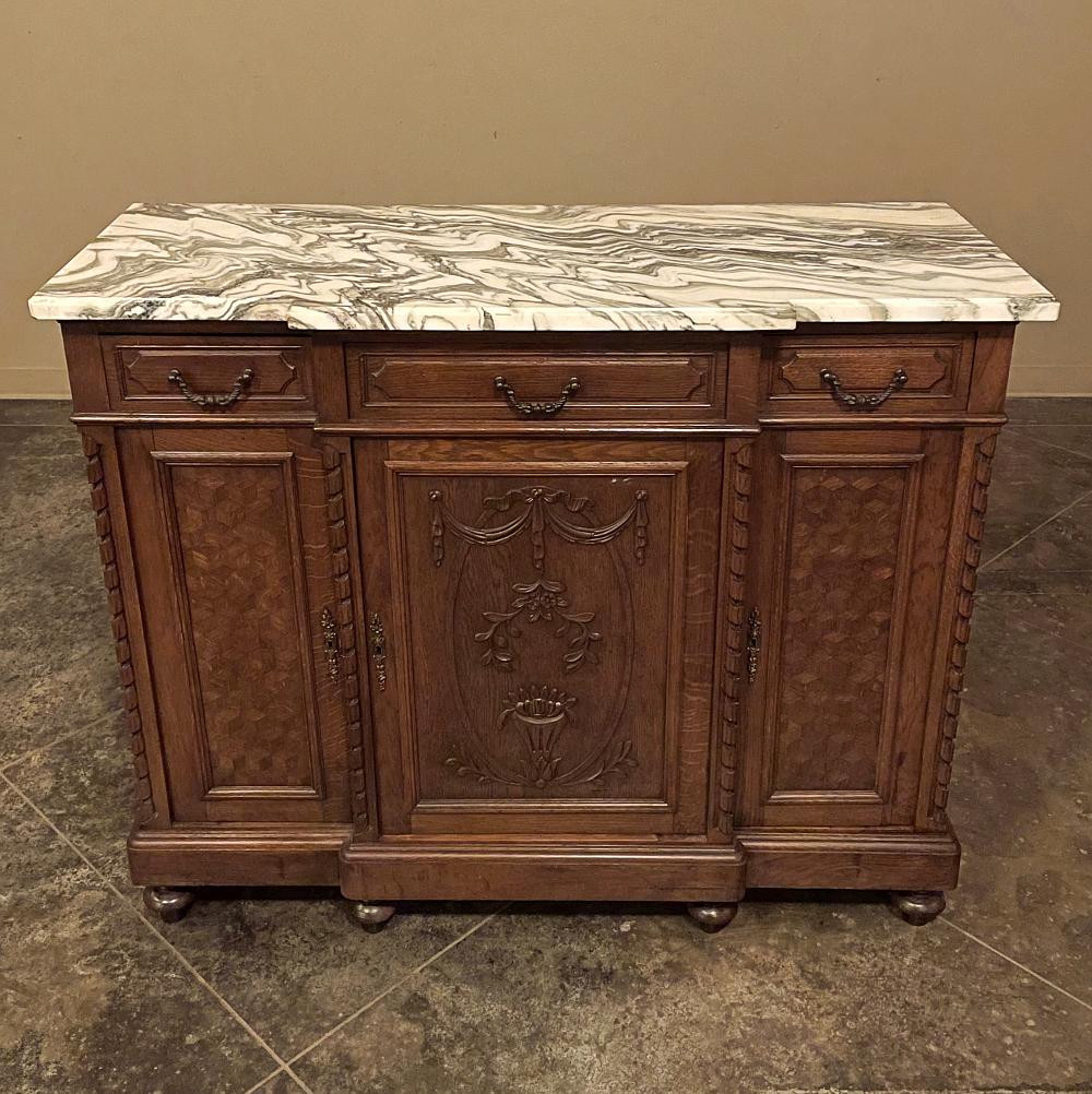 Bronze Antique French Louis XVI Marble Top Step-Front Buffet For Sale