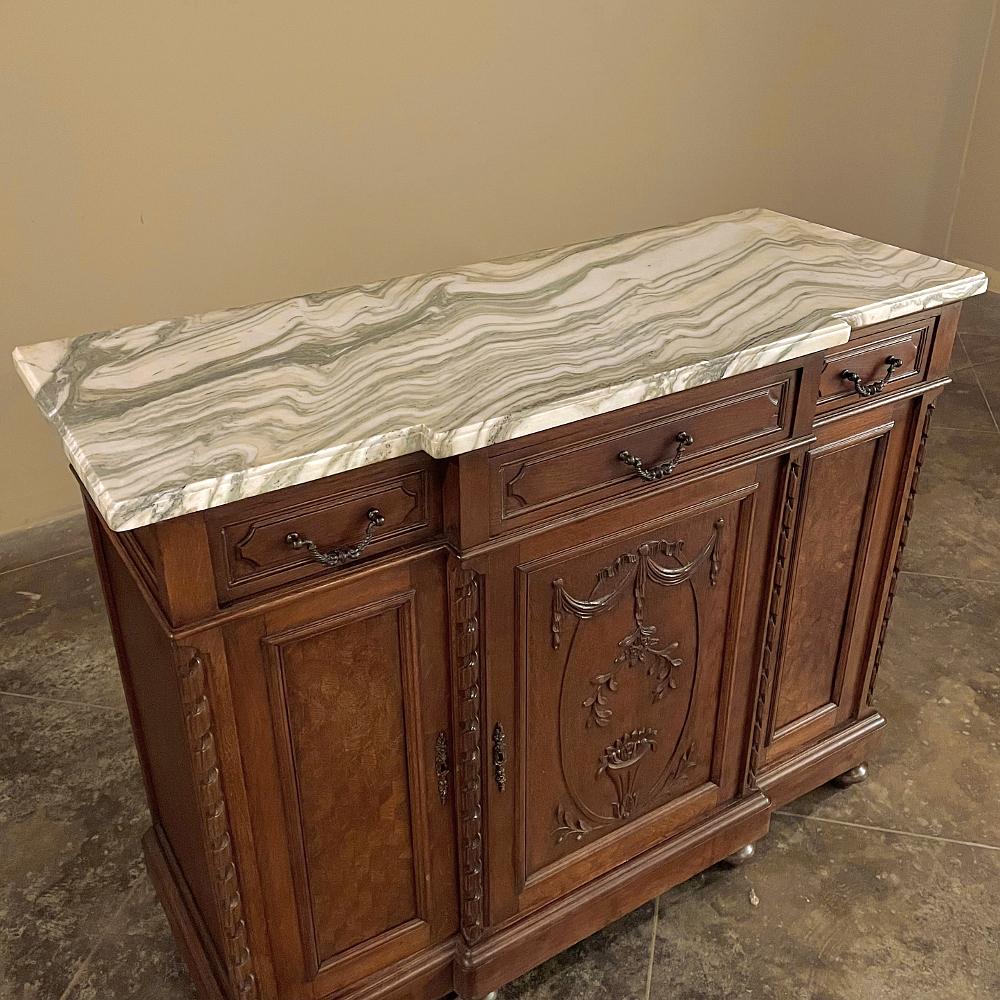 Oak Antique French Louis XVI Marble Top Step-Front Buffet For Sale