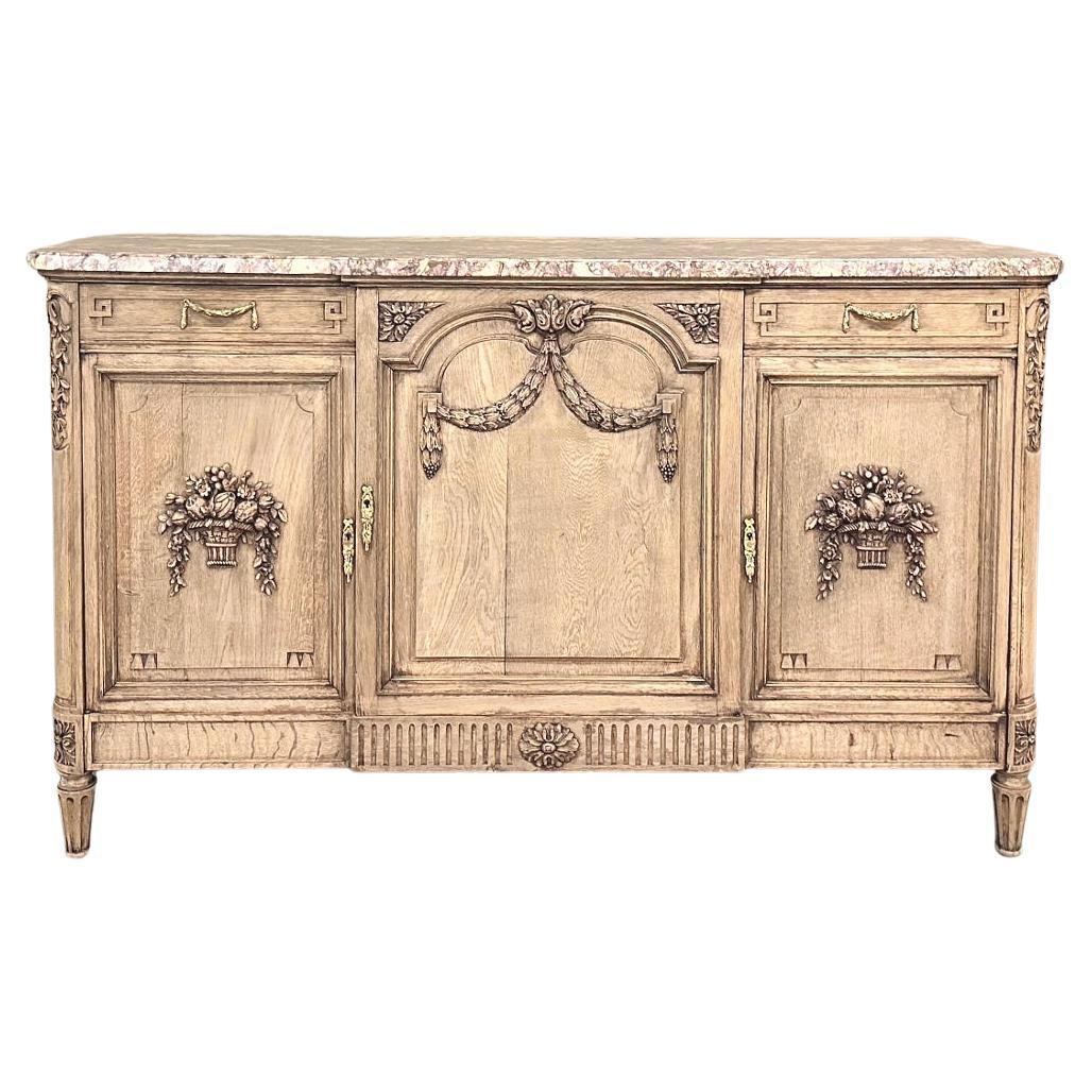 Antique French Louis XVI Buffet a gradini con piano in marmo in Oak striato