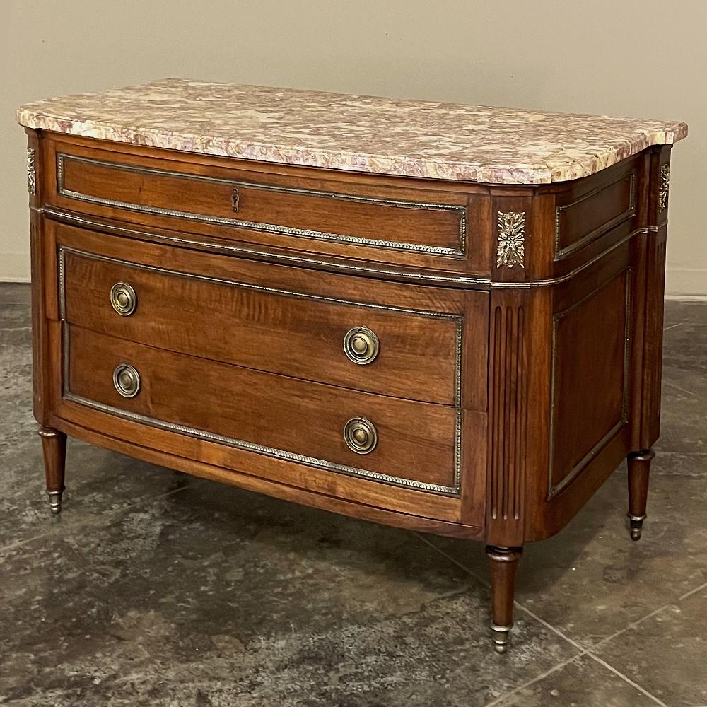 Hand-Crafted Antique French Louis XVI Marble-Top Walnut Commode For Sale