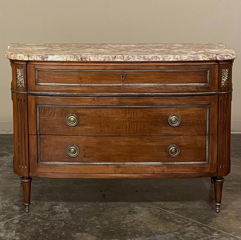 20th Century Antique French Louis XVI Marble-Top Walnut Commode For Sale