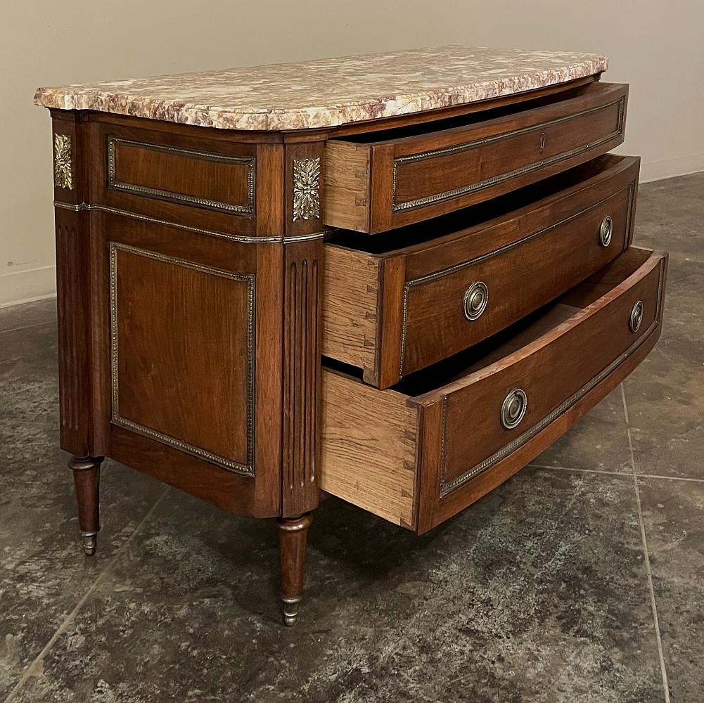 Bronze Antique French Louis XVI Marble-Top Walnut Commode For Sale