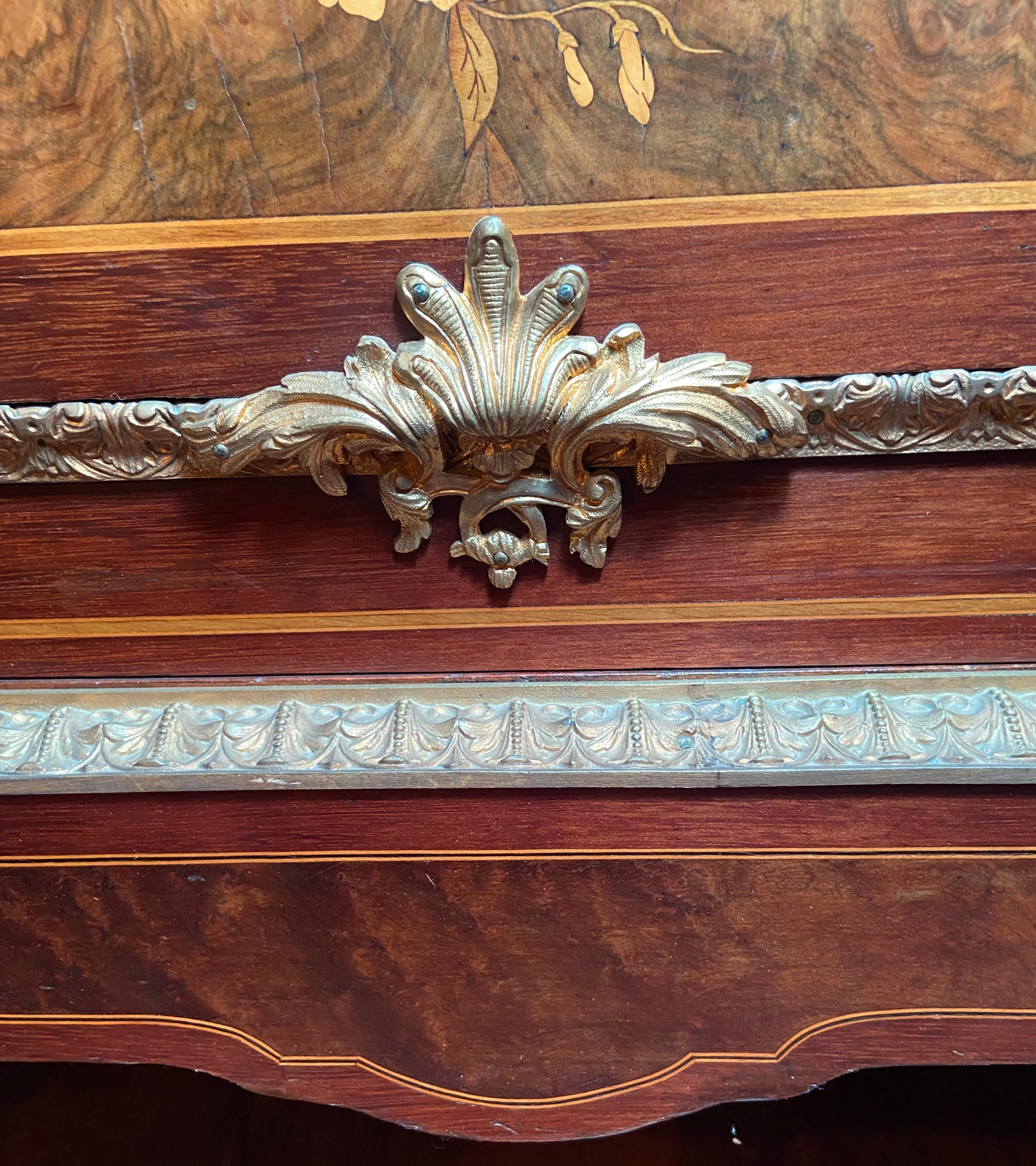 Antique French Louis XVI Marquetry Bronze D'Ore Mounted Marble-Top Commode, 1890 For Sale 6