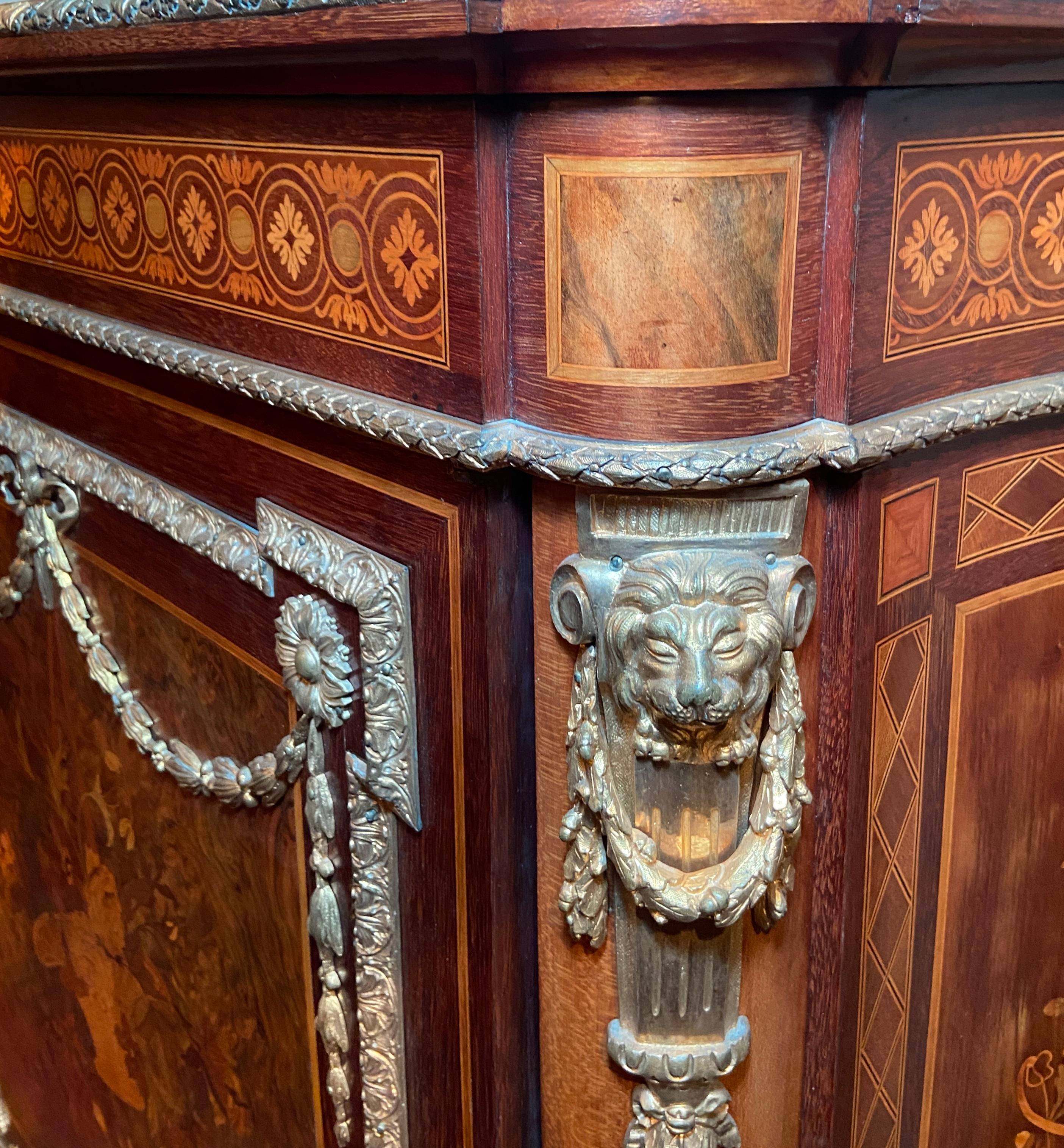 Antique French Louis XVI Marquetry Bronze D'Ore Mounted Marble-Top Commode, 1890 For Sale 8