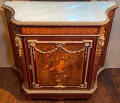 Antique French Louis XVI Marquetry Bronze D'Ore Mounted Marble-Top Commode, 1890