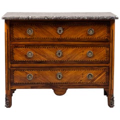 Antique French Louis XVI Marquetry Chest of Drawers Marble Top, circa 1790