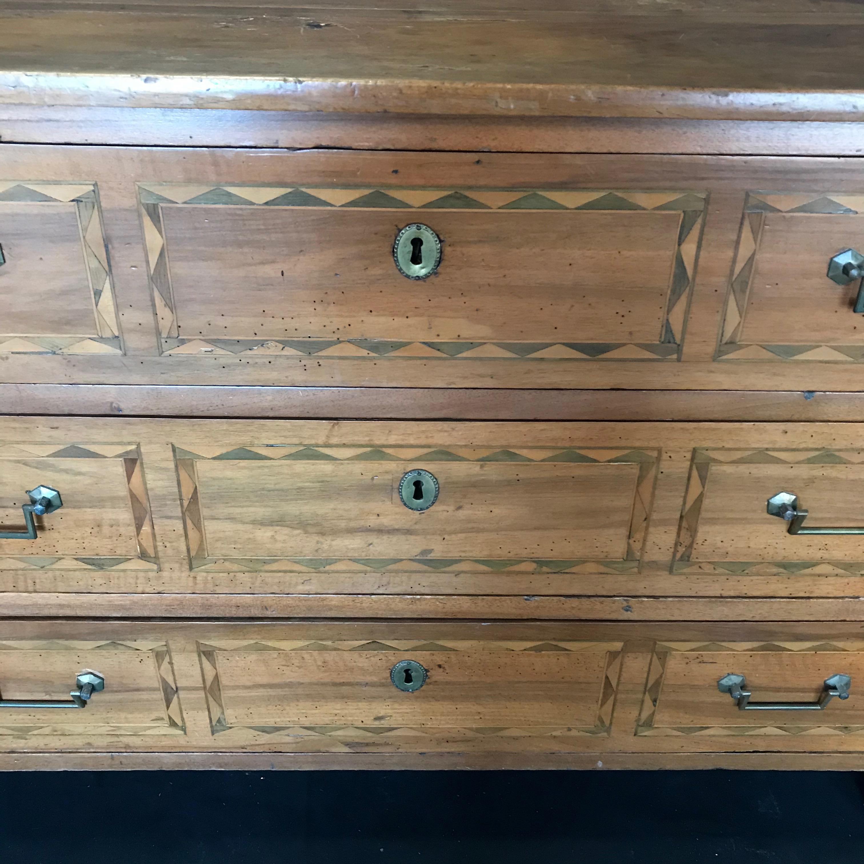 Walnut Antique French Louis XVI Marquetry Commode Chest of Drawers