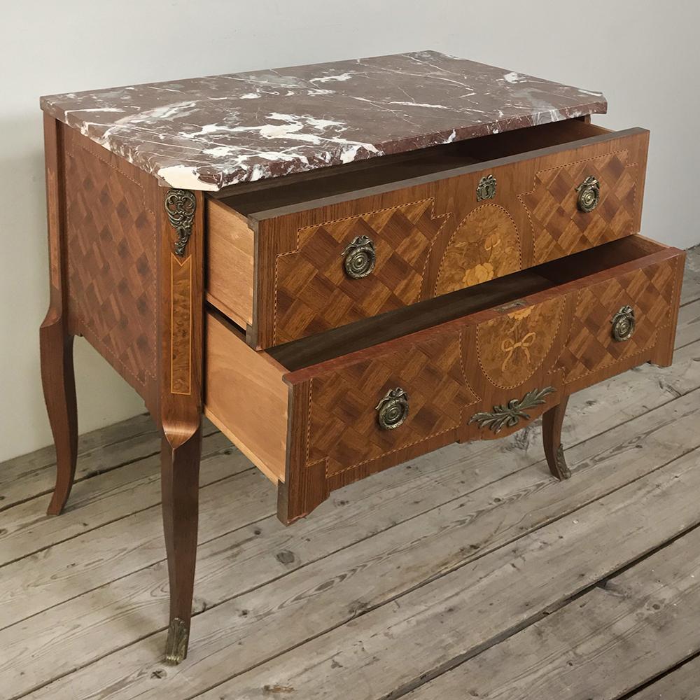 Antique French Louis XVI Marquetry Marble Top Commode 4