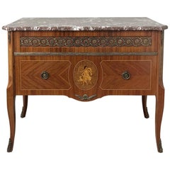 Antique French Louis XVI Marquetry Marble-Top Commode