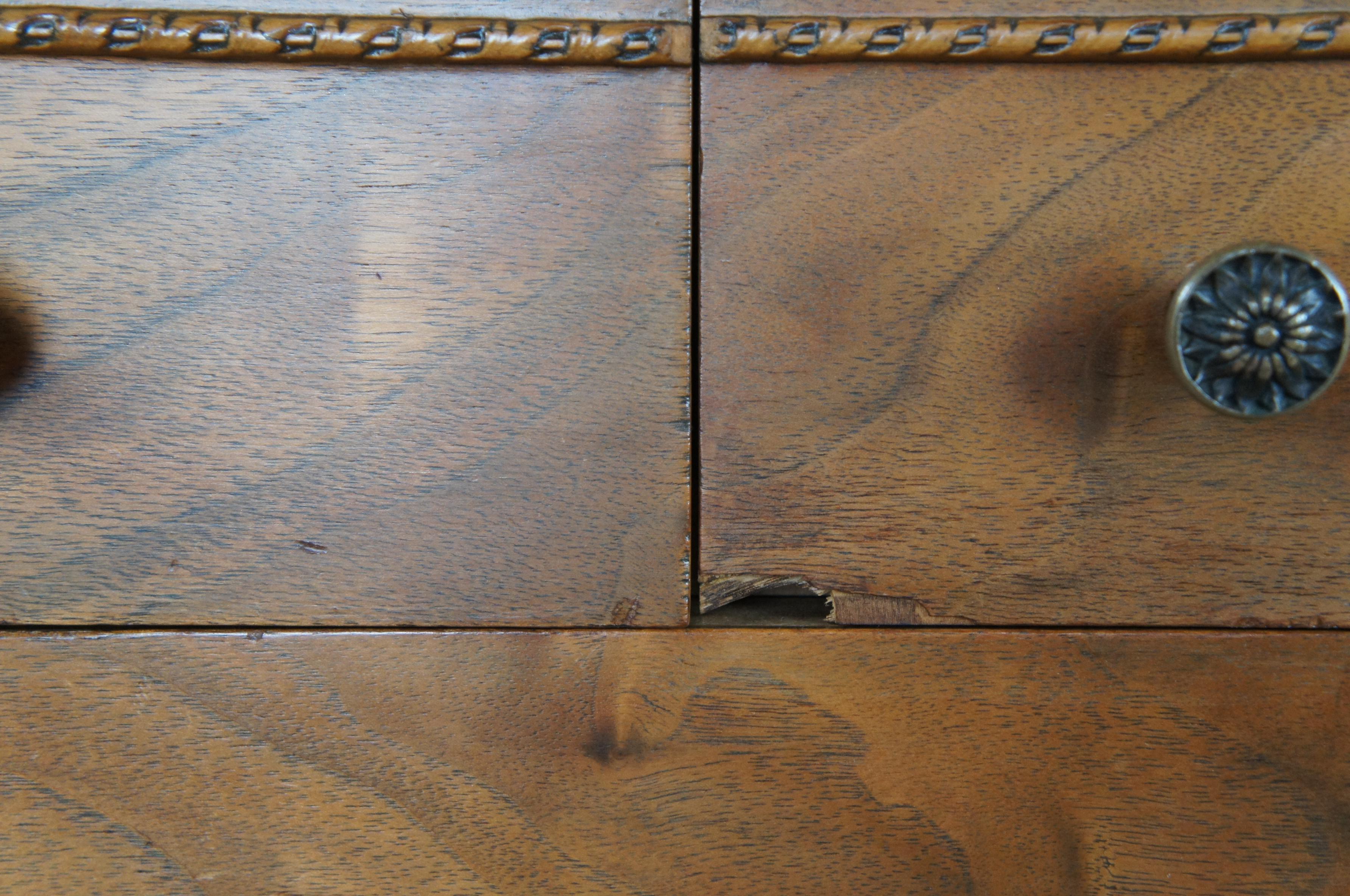Antique French Louis XVI Matchbook Walnut Mirrored Vanity Dresser Chest Drawers 6