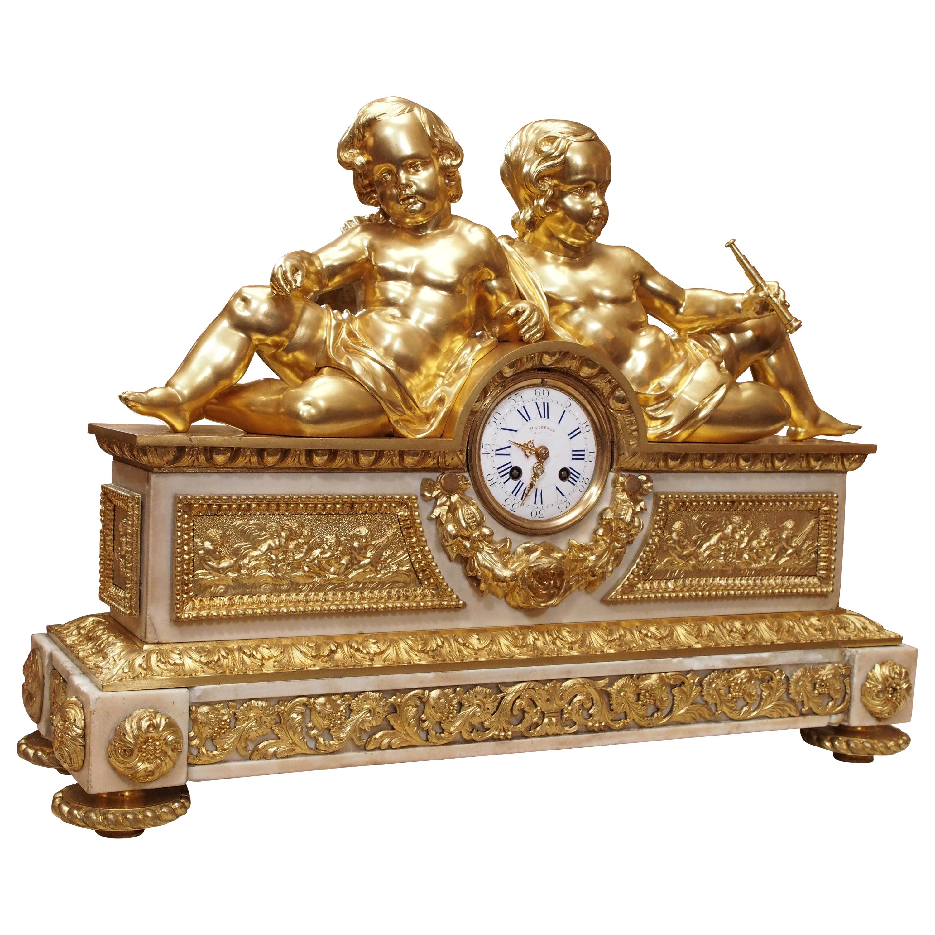 Antique French Louis XVI Museum Quality Ormolu and Marble Clock, circa 1880