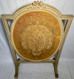 Antique French Louis XVI Needlepoint Fire Screen, Circa 1850-1860.