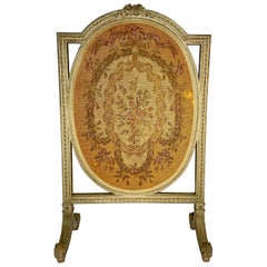 Antique French Louis XVI Needlepoint Fire Screen, Circa 1850-1860.
