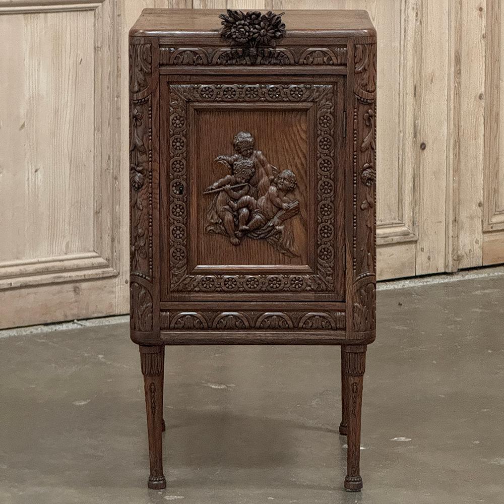 Antique French Louis XVI Neoclassical Argentier ~ Silver Cabinet ~ Nightstand is truly an unusual find ~ and a versatile one at that!  Crafted on a diminutive scale similar to that of a larger nightstand, it features a rather spacious interior