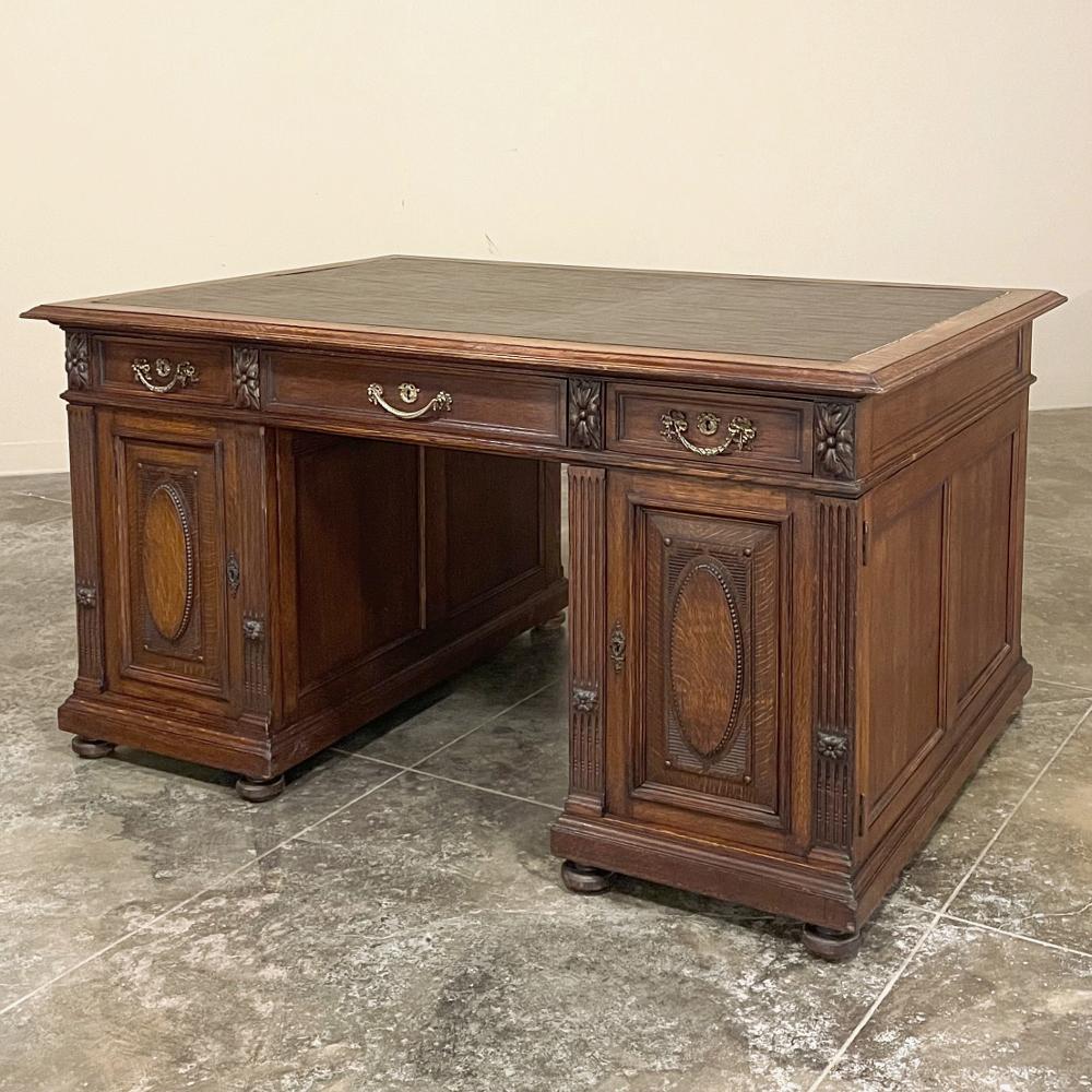 Antique French Louis XVI Neoclassical Double Faced Desk In Good Condition For Sale In Dallas, TX
