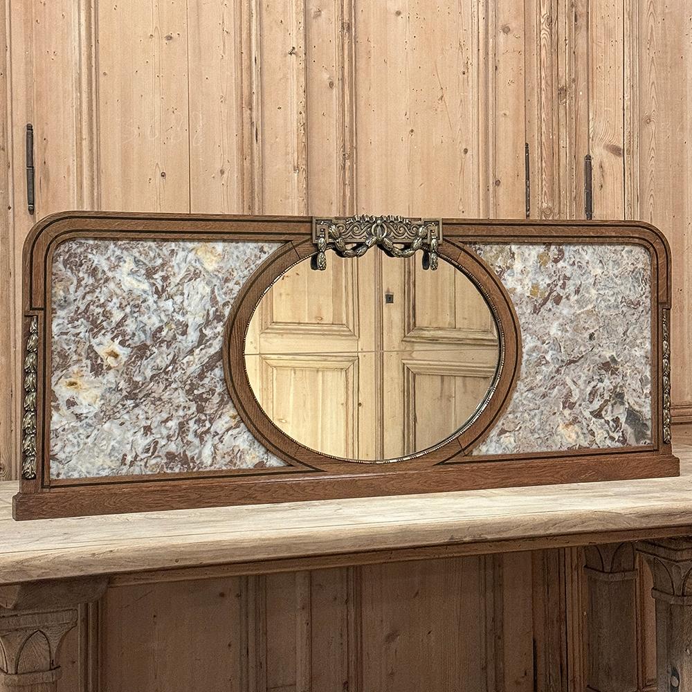 Hand-Crafted Antique French Louis XVI Neoclassical Mantel Mirror with Marble & Bronze Mounts For Sale