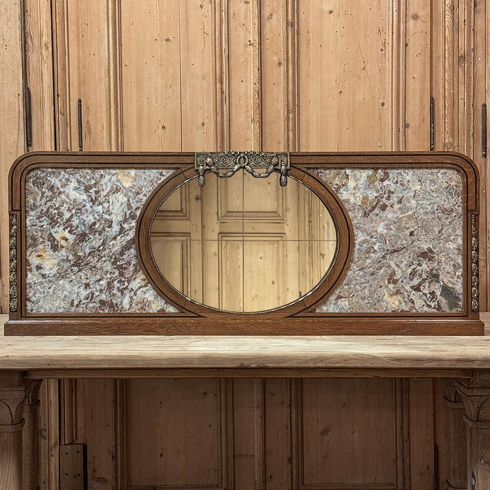 Antique French Louis XVI Neoclassical Mantel Mirror with Marble & Bronze Mounts In Good Condition For Sale In Dallas, TX