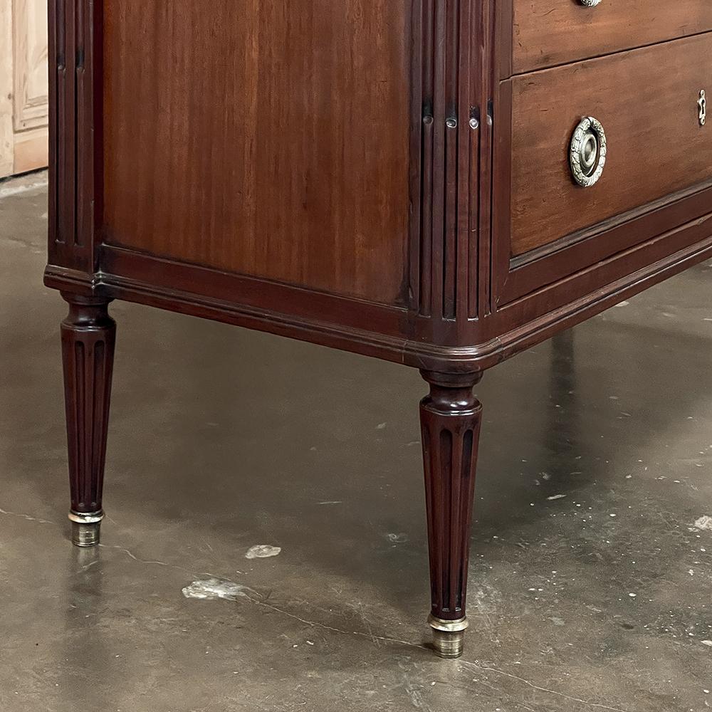 Antique French Louis XVI Neoclassical Marble Top Mahogany Commode For Sale 4
