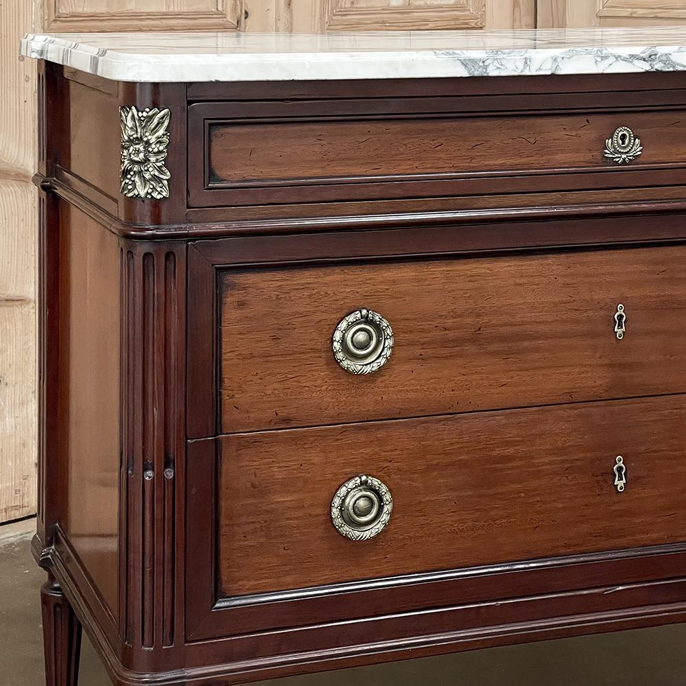 Antique French Louis XVI Neoclassical Marble Top Mahogany Commode For Sale 5