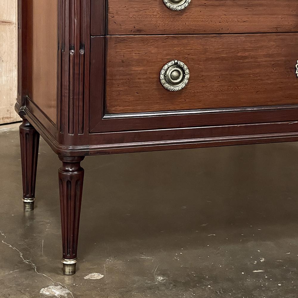 Antique French Louis XVI Neoclassical Marble Top Mahogany Commode For Sale 6