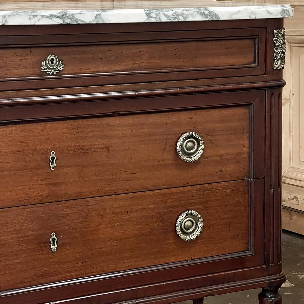 Antique French Louis XVI Neoclassical Marble Top Mahogany Commode For Sale 7
