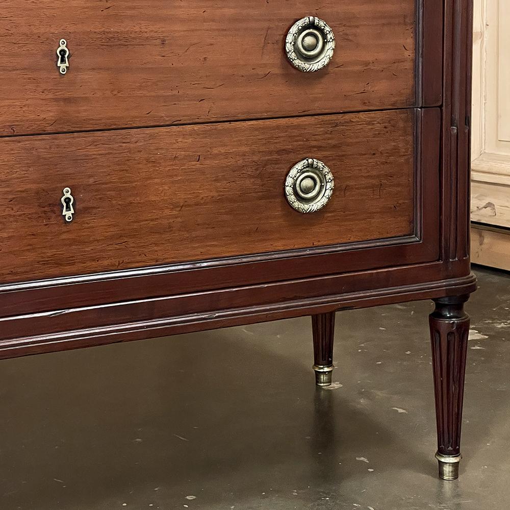 Antique French Louis XVI Neoclassical Marble Top Mahogany Commode For Sale 8