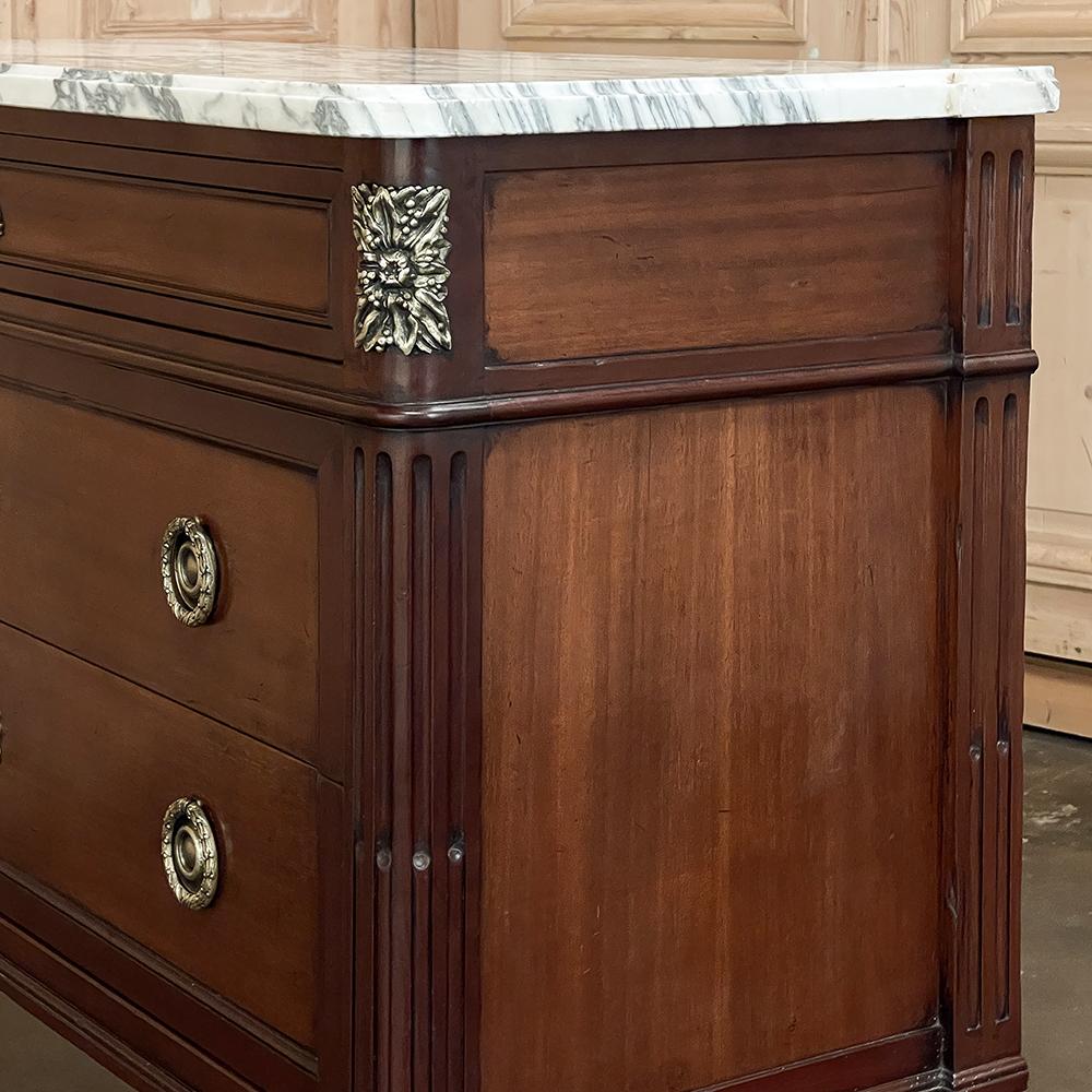 Antique French Louis XVI Neoclassical Marble Top Mahogany Commode For Sale 9