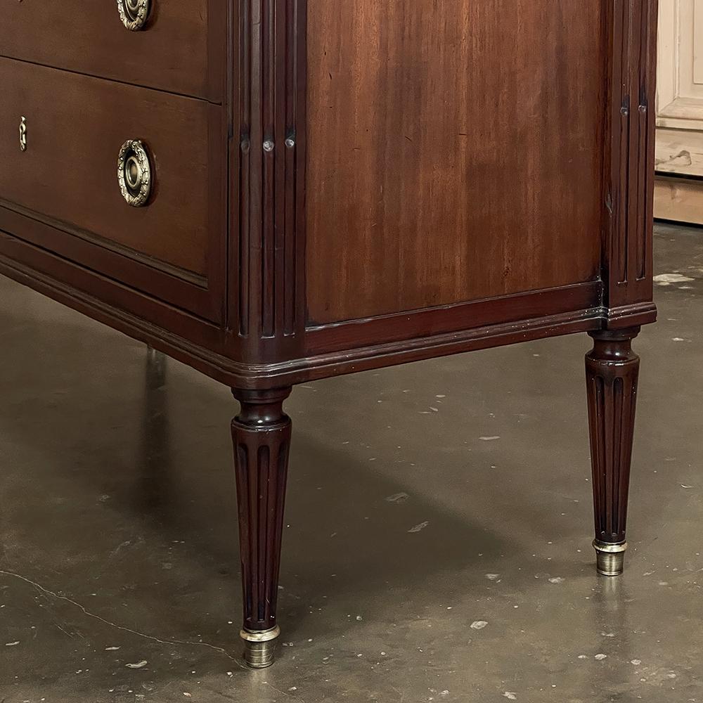 Antique French Louis XVI Neoclassical Marble Top Mahogany Commode For Sale 10