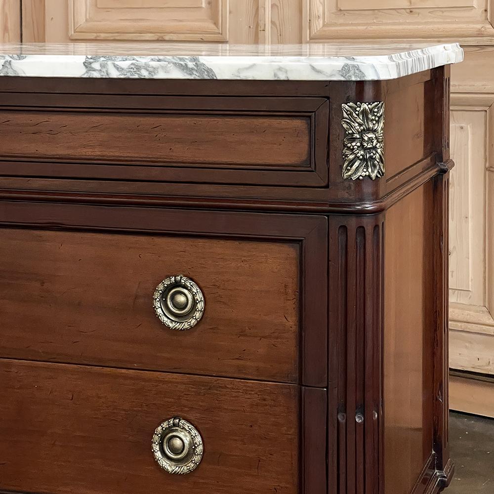 Antique French Louis XVI Neoclassical Marble Top Mahogany Commode For Sale 11