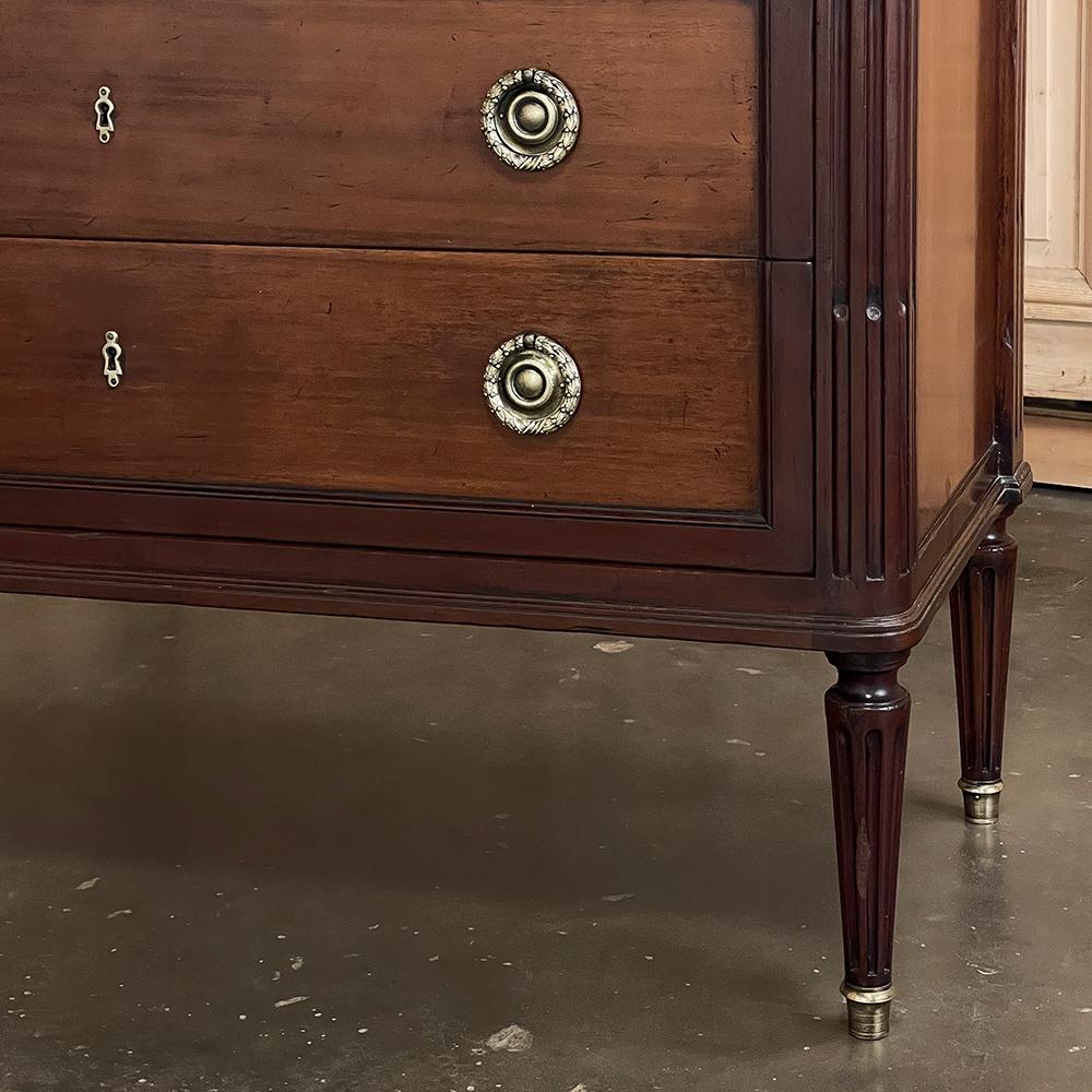 Antique French Louis XVI Neoclassical Marble Top Mahogany Commode For Sale 12