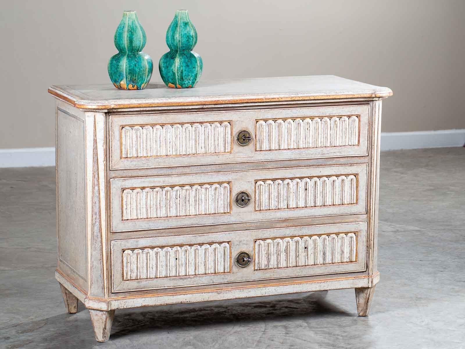 Hand-Carved Antique French Louis XVI Neoclassical Painted Chest of Drawers, circa 1790