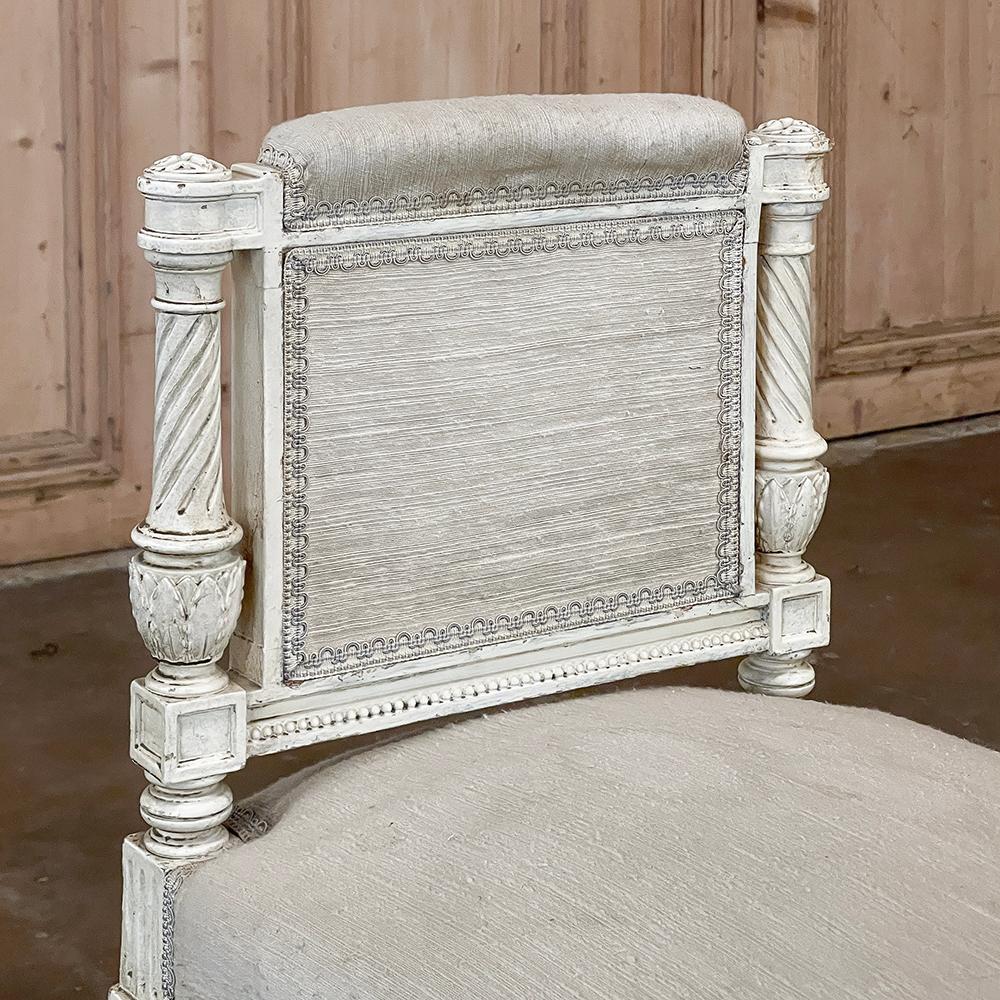 Antique French Louis XVI Neoclassical Upholstered Painted Armbench~Vanity Bench For Sale 7