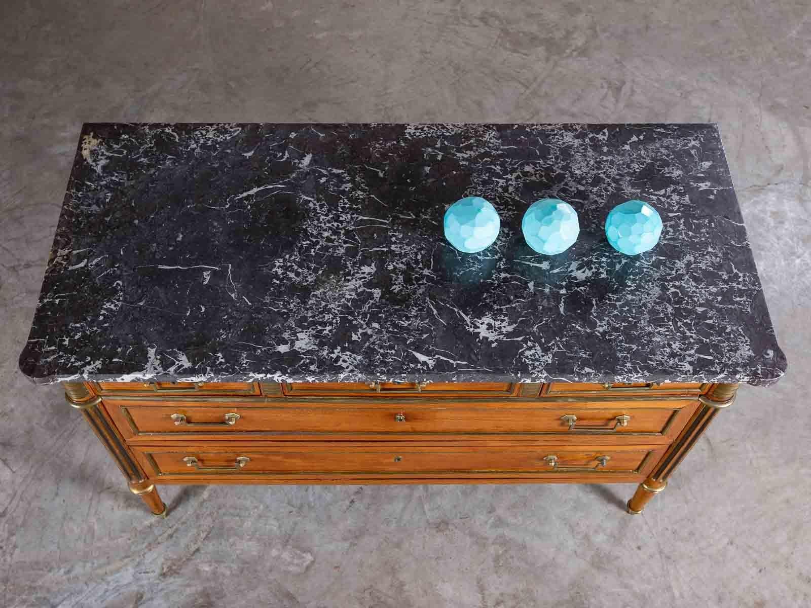Late 18th Century Antique French Louis XVI Neoclassical Walnut Brass Chest Commode Marble-Top