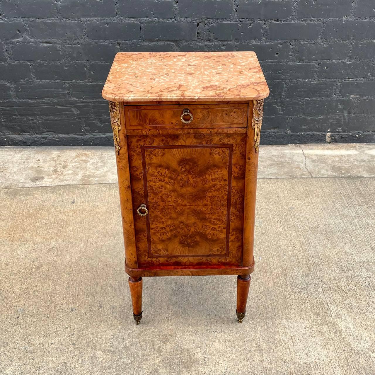 Antique French Louis XVI Night Stand with Pink Marble Top In Good Condition For Sale In Los Angeles, CA