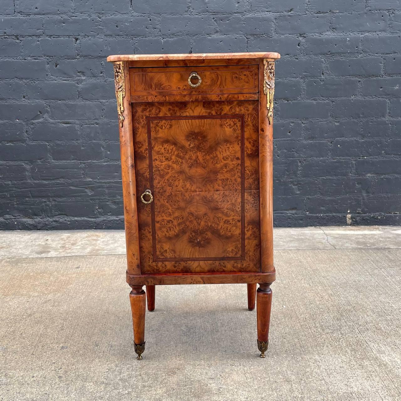 Early 20th Century Antique French Louis XVI Night Stand with Pink Marble Top For Sale