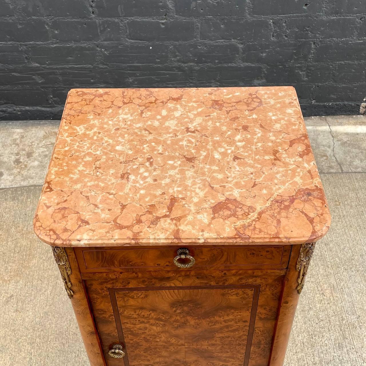 Antique French Louis XVI Night Stand with Pink Marble Top For Sale 3