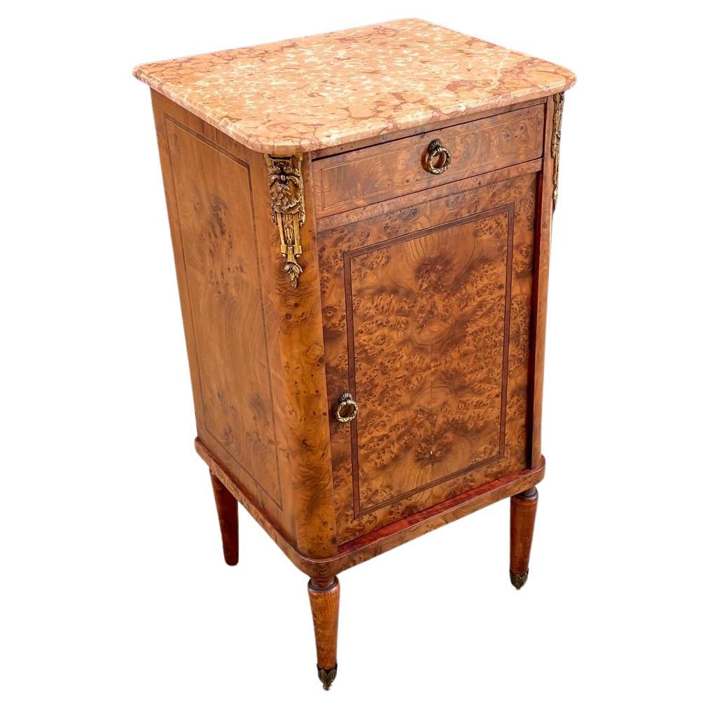Antique French Louis XVI Night Stand with Pink Marble Top For Sale
