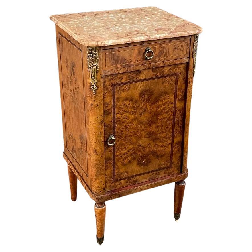 Antique French Louis XVI Night Stand with Pink Marble Top