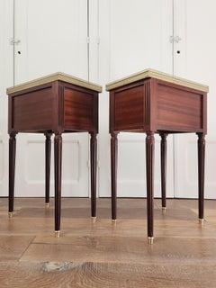 Antique French Louis XVI Nightstands, Carrara Marble, Bronze