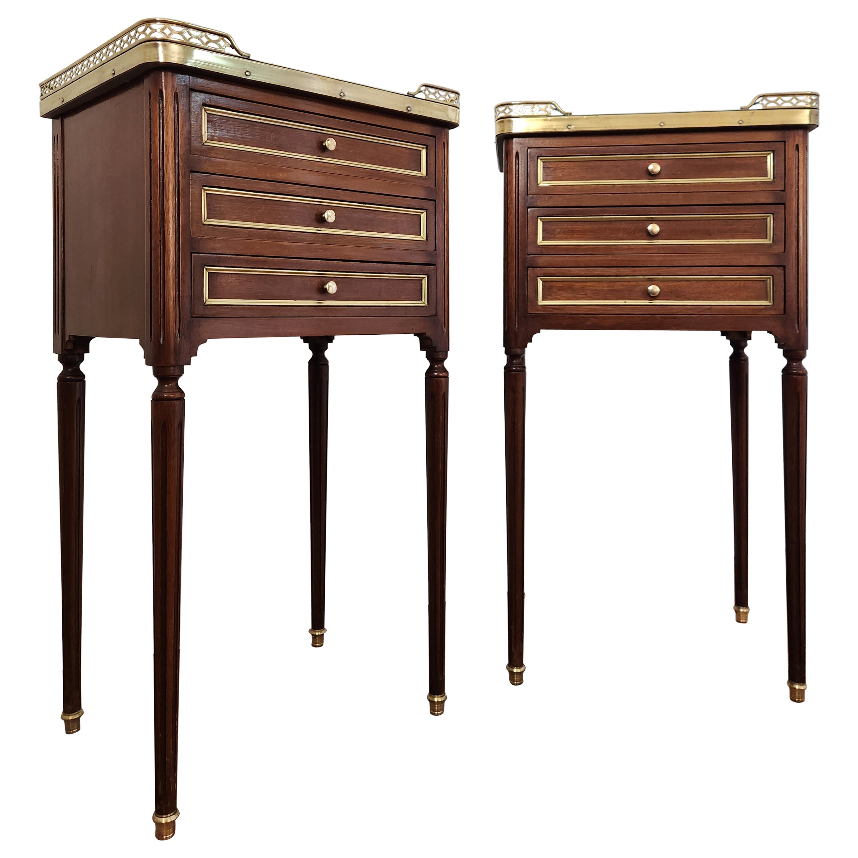 Antique French Louis XVI Nightstands with Grey Marble Top, Circa 1900