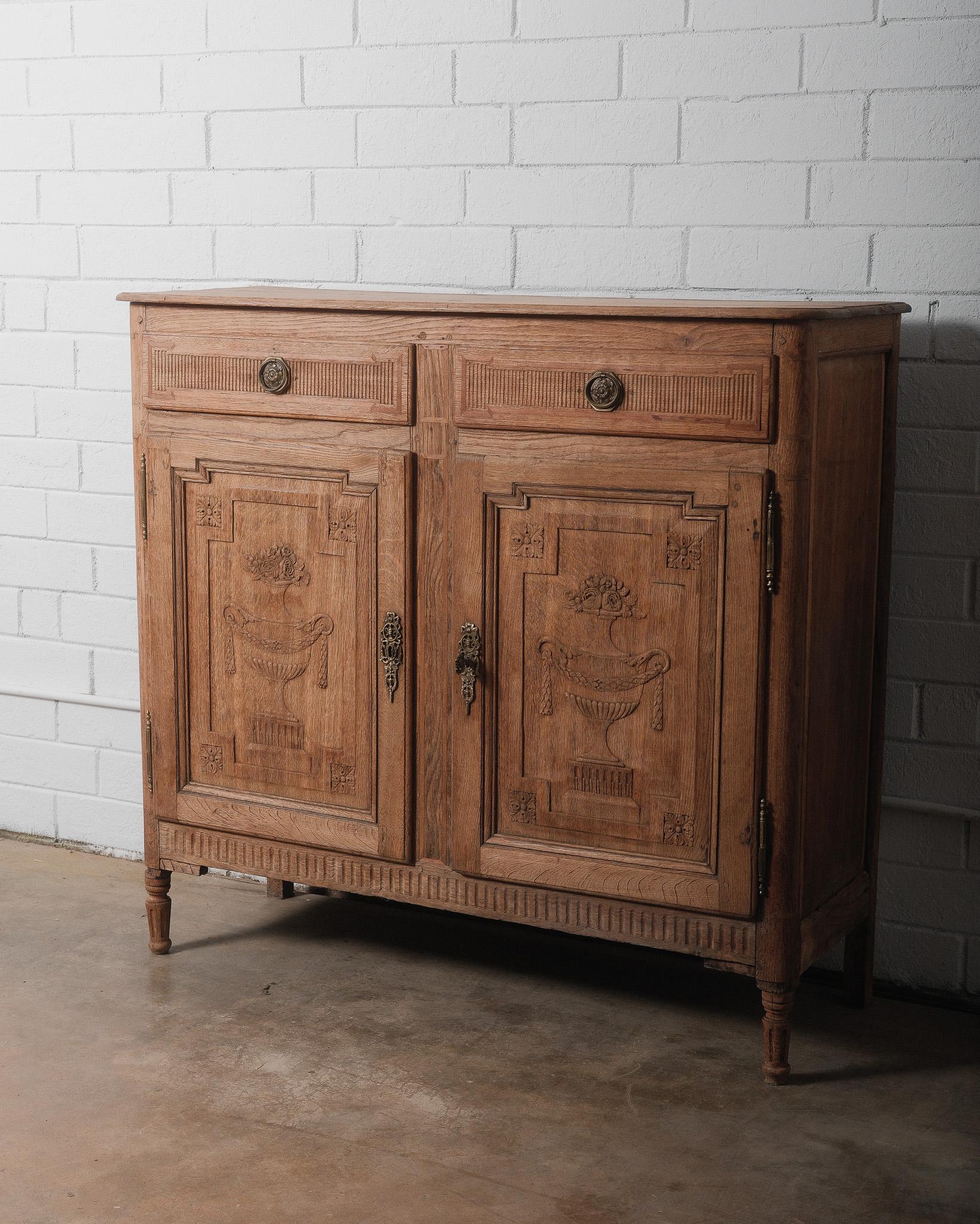 Antique French Louis XVI Oak Buffet with Hand-Carved Vase Motifs, Late 18th Cen For Sale 5