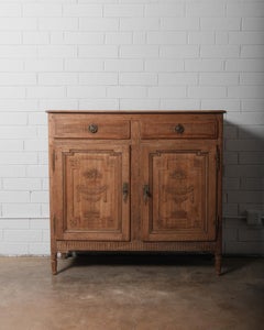 Antique French Louis XVI Oak Buffet with Hand-Carved Vase Motifs, Late 18th Cen
