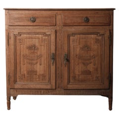 Antique French Louis XVI Oak Buffet with Hand-Carved Vase Motifs, Late 18th Cen