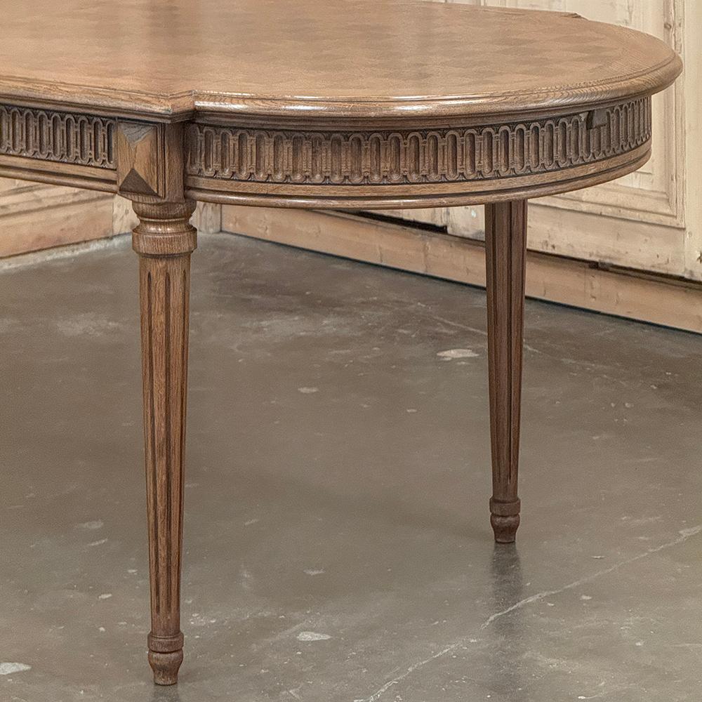 Antique French Louis XVI Oak Parquet Dining Table with Pop-Up Leaf For Sale 4