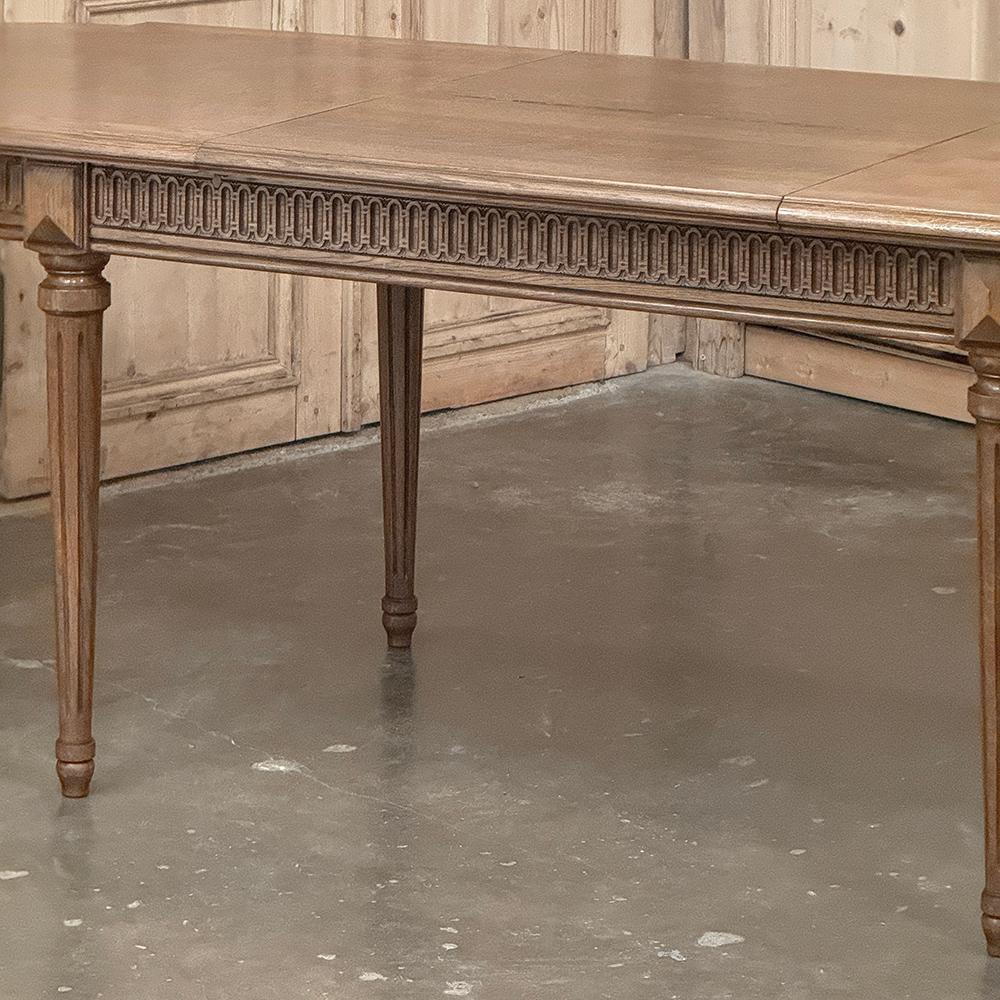 Antique French Louis XVI Oak Parquet Dining Table with Pop-Up Leaf For Sale 5